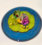 Lily Pad Frog Figurine Handcrafted Glass Collectible with Crystals