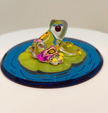 Lily Pad Frog Figurine Handcrafted Glass Collectible with Crystals