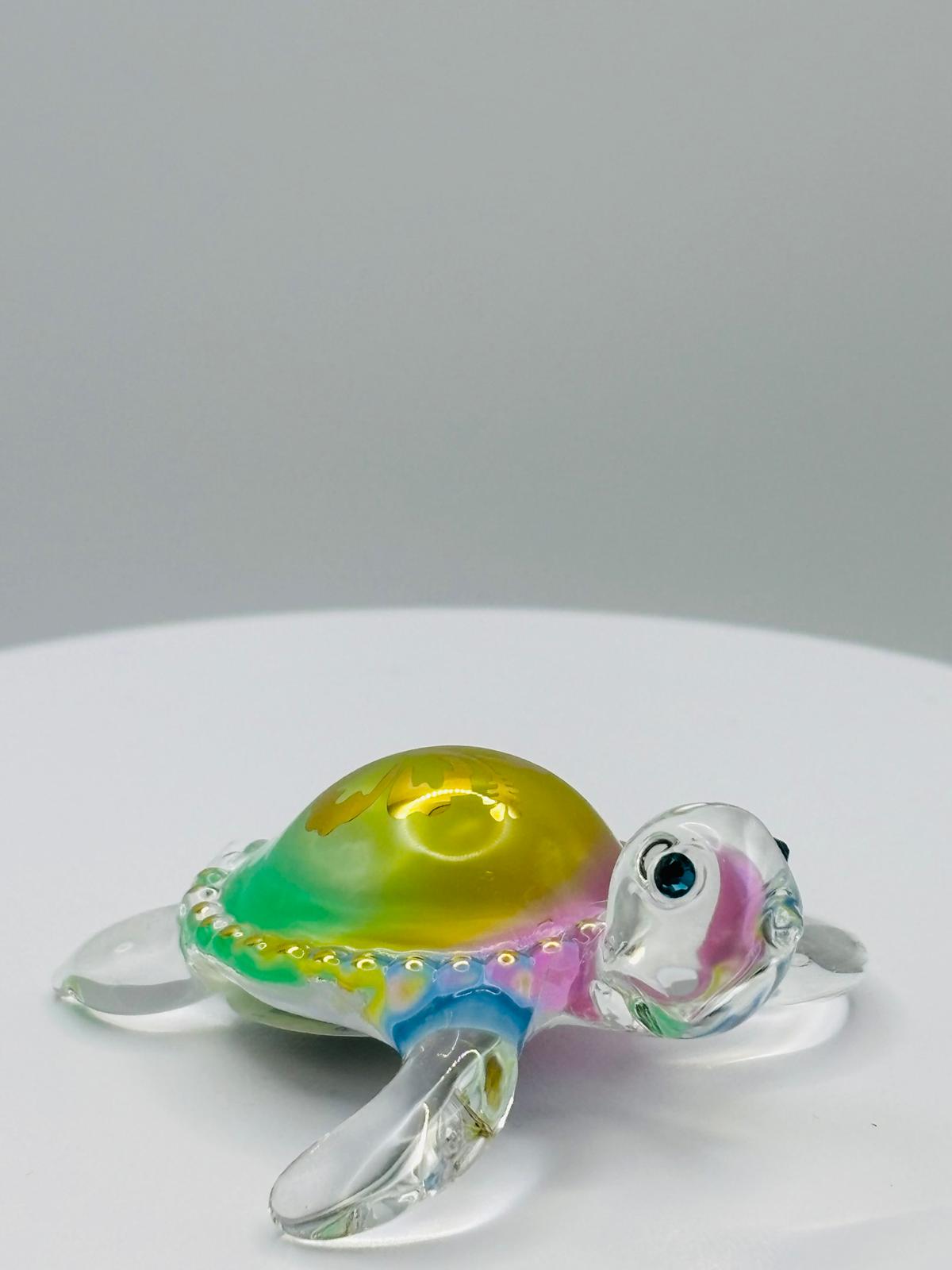 Island Pearl Sea Turtle Glass Figurine Handcrafted Rainbow Hawaiian Turtle Decor
