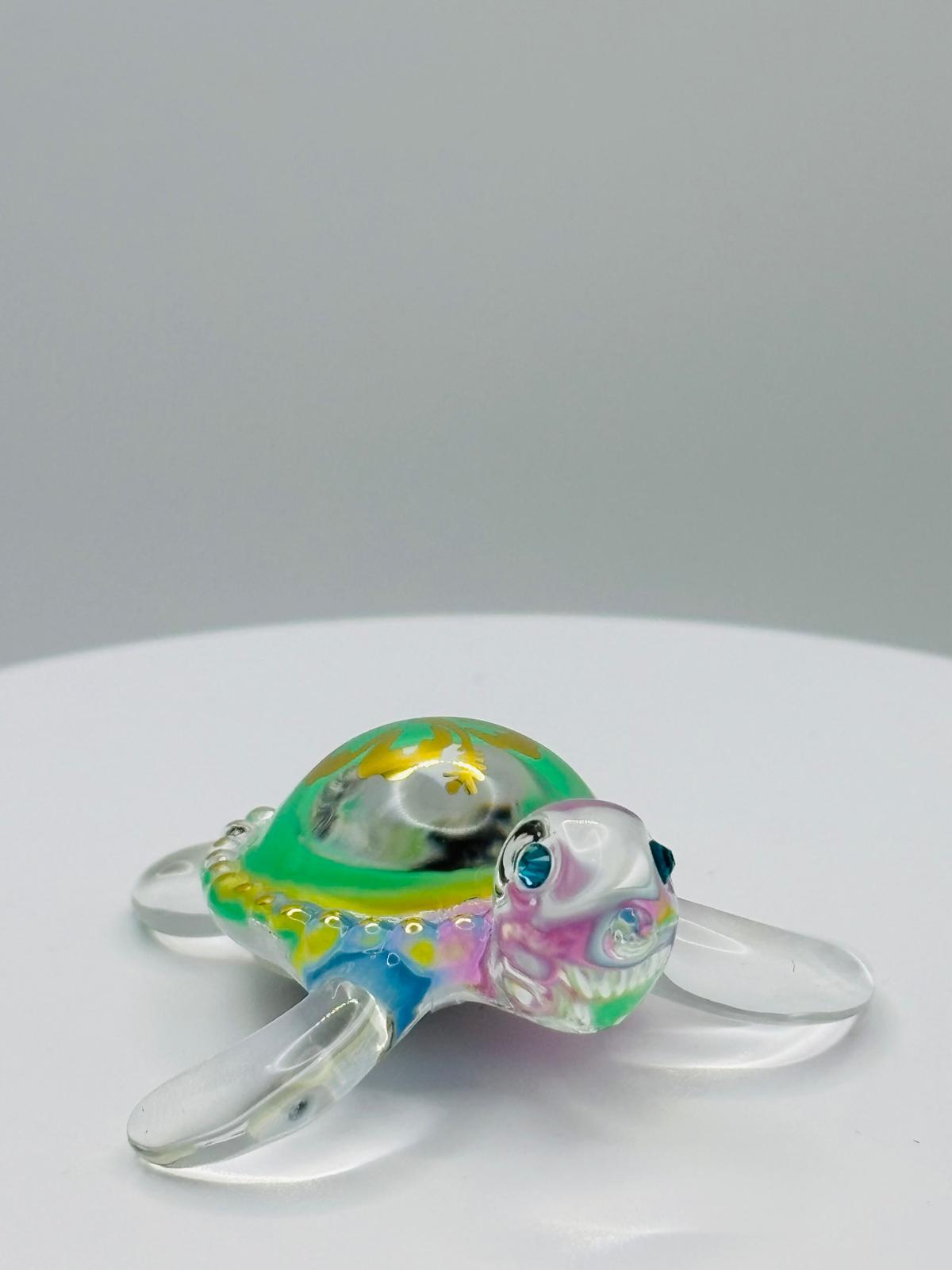Island Pearl Sea Turtle Glass Figurine Handcrafted Rainbow Hawaiian Turtle Decor