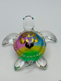 Island Pearl Sea Turtle Glass Figurine Handcrafted Rainbow Hawaiian Turtle Decor