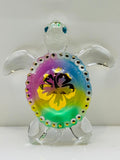 Island Pearl Sea Turtle Glass Figurine Handcrafted Rainbow Hawaiian Turtle Decor