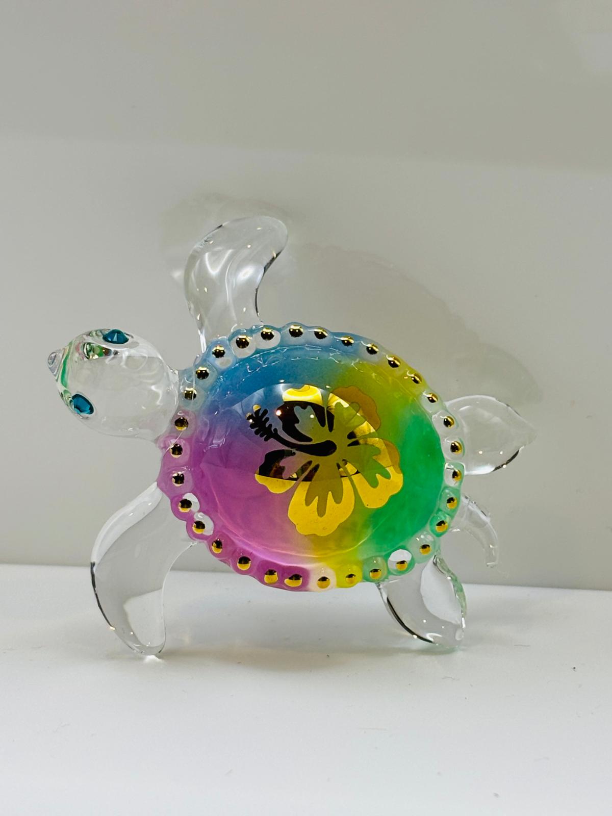 Island Pearl Sea Turtle Glass Figurine Handcrafted Rainbow Hawaiian Turtle Decor