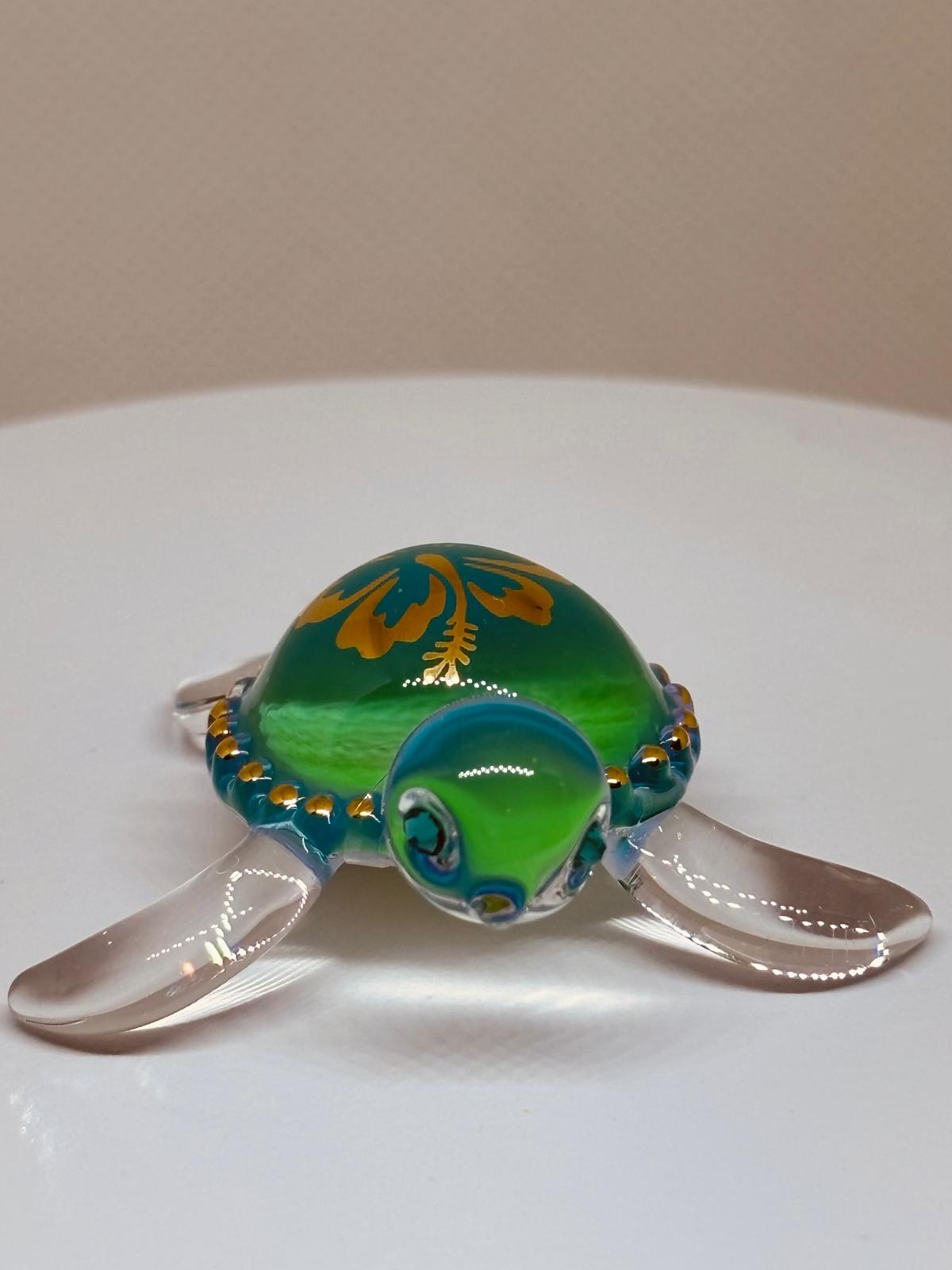 Aloha Sea Turtle Figurine Handcrafted Glass Turtle Decor
