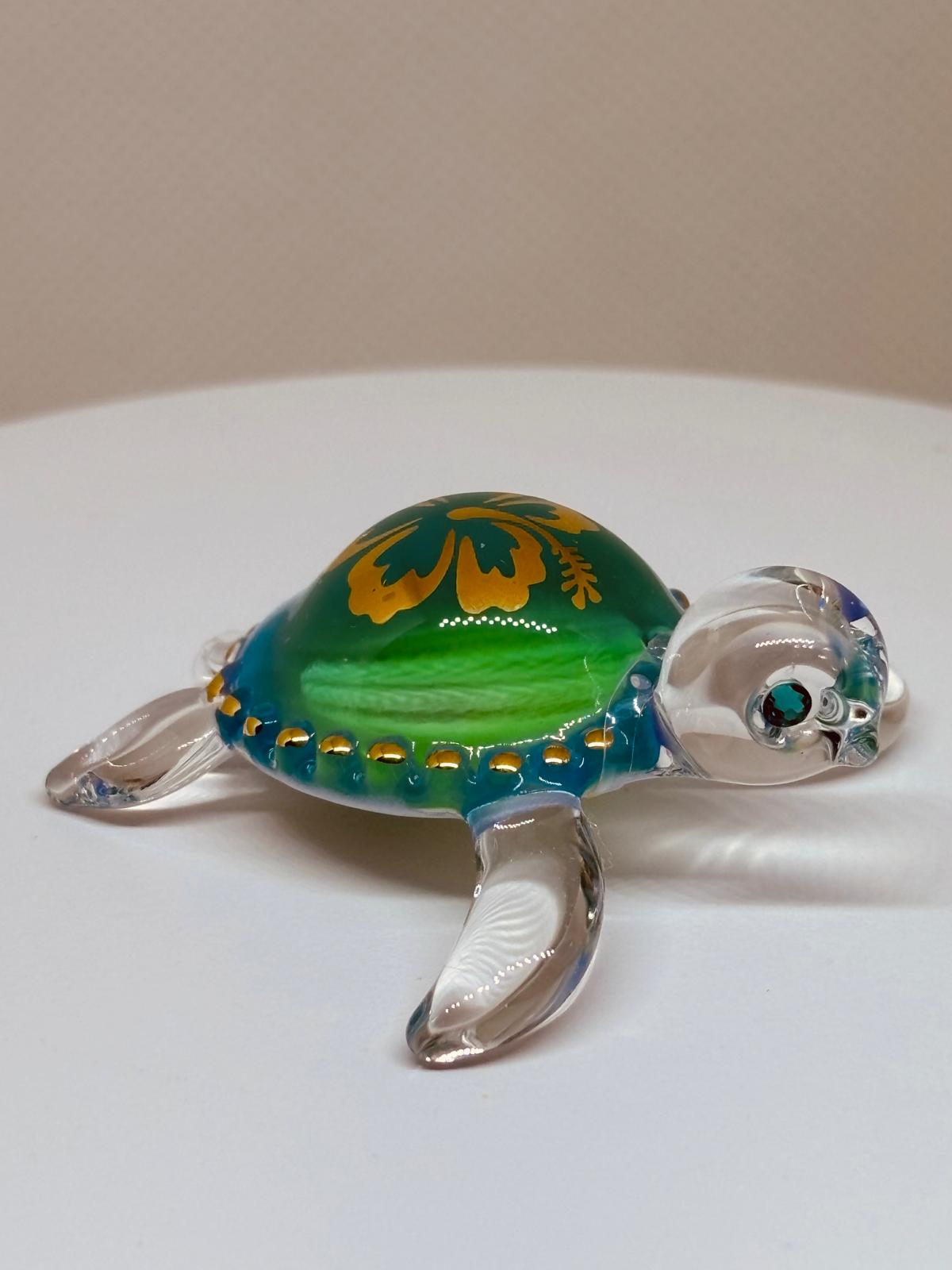 Aloha Sea Turtle Figurine Handcrafted Glass Turtle Decor