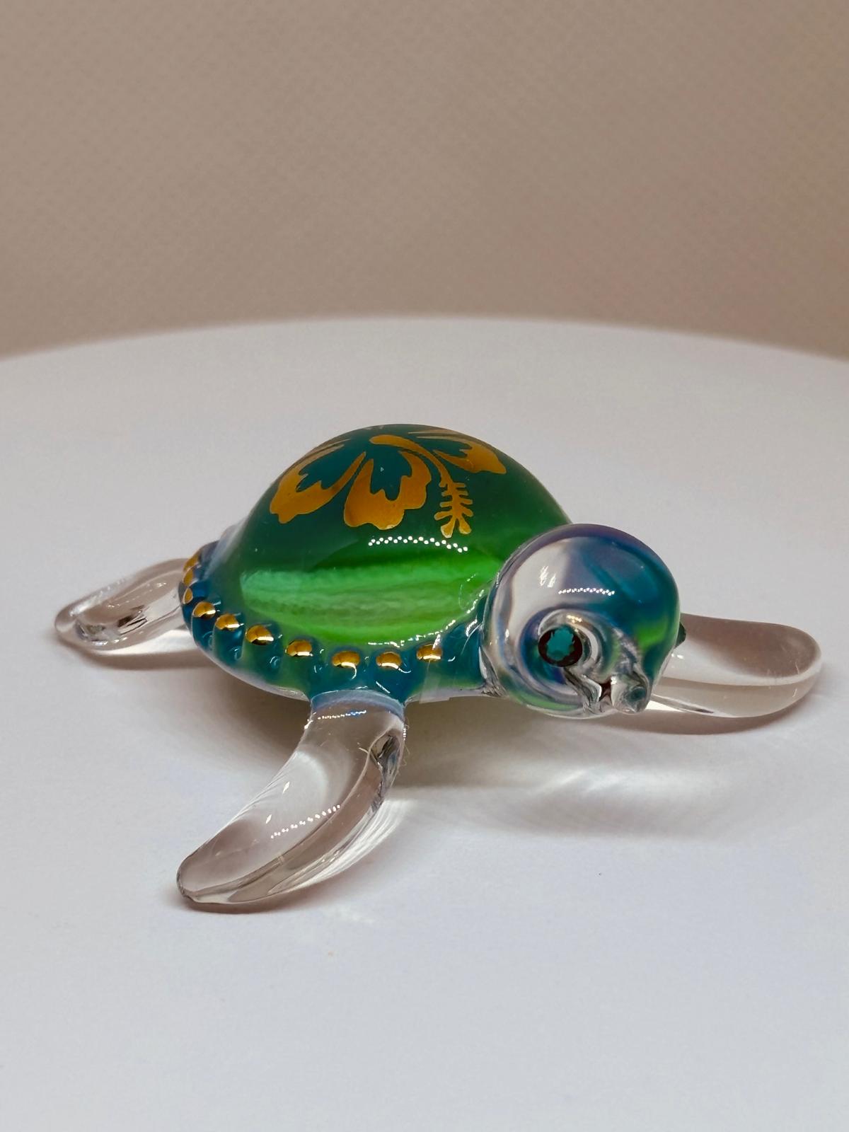 Aloha Sea Turtle Figurine Handcrafted Glass Turtle Decor