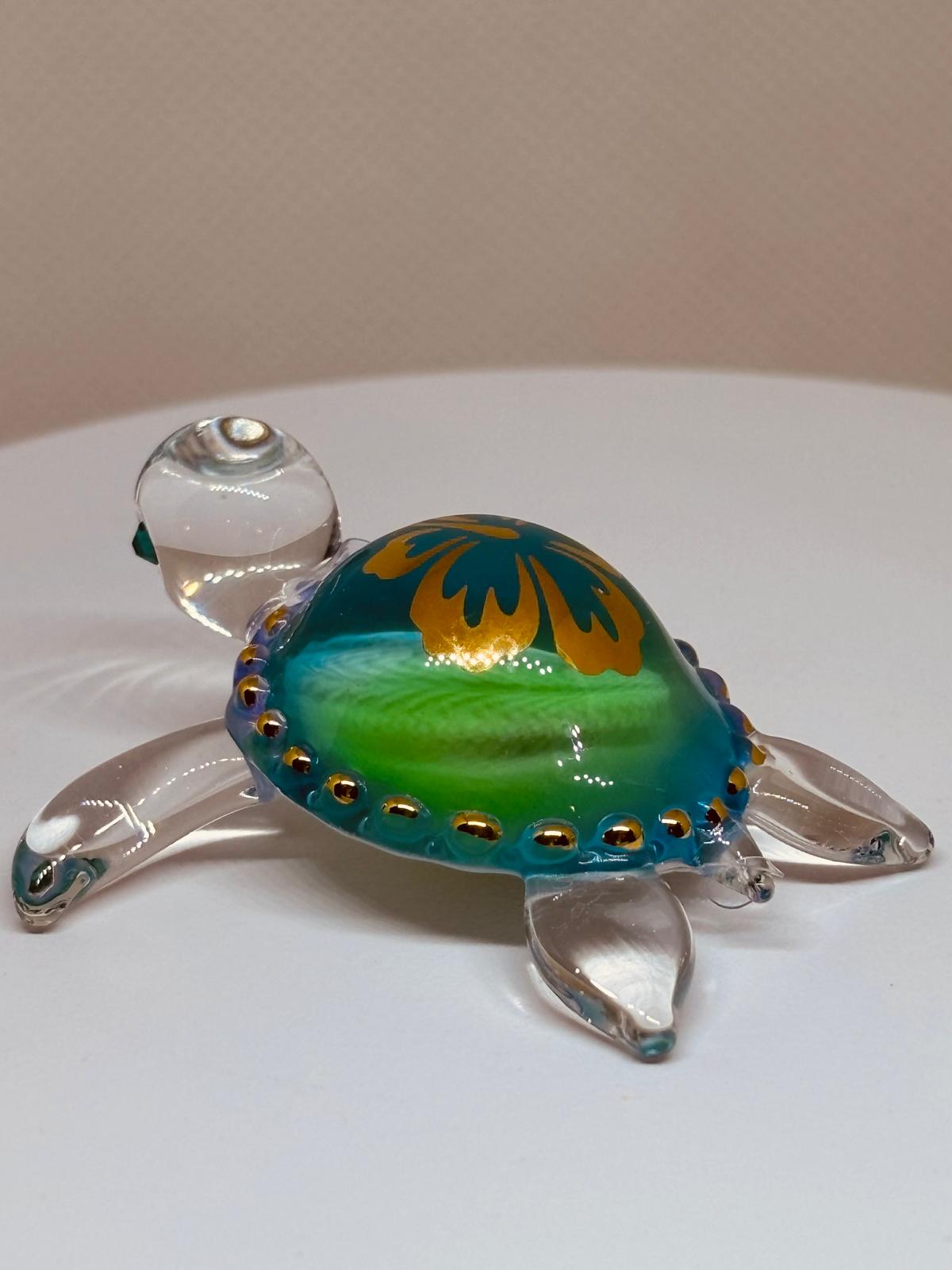 Aloha Sea Turtle Figurine Handcrafted Glass Turtle Decor