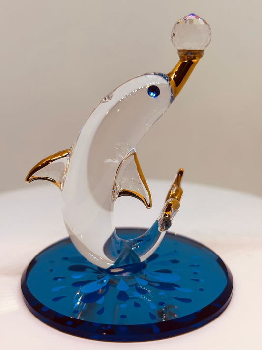 Handcrafted Glass Dolphin Figurine with Crystal Ball Ocean Collectible Gift