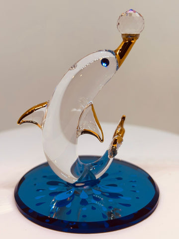 Handcrafted Glass Dolphin Figurine with Crystal Ball Ocean Collectible Gift
