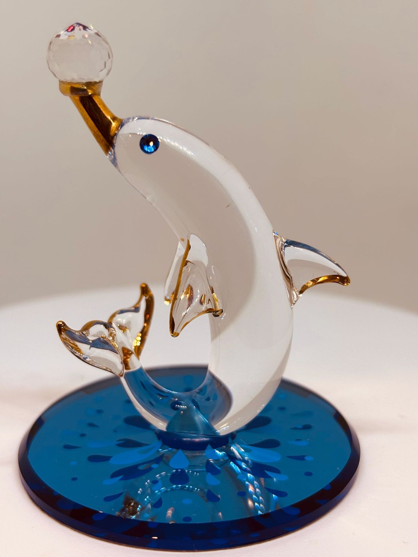 Handcrafted Glass Dolphin Figurine with Crystal Ball Ocean Collectible Gift