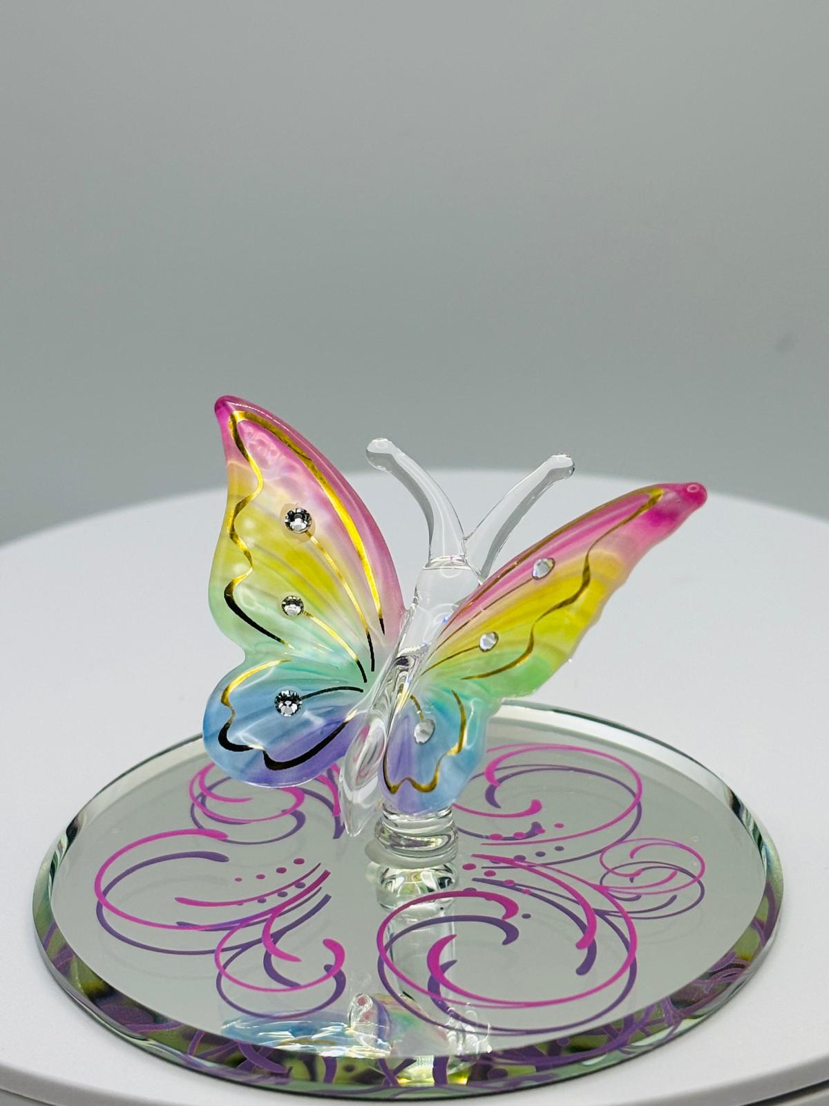 Rainbow Flutter Butterfly Glass Figurine Handcrafted Colorful Butterfly Decor