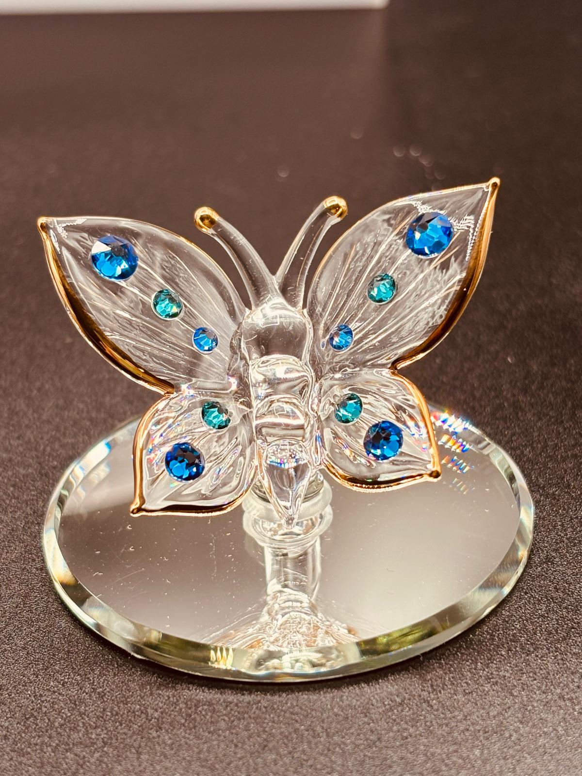 Butterfly with Blue Crystals Figurine | Glass Butterfly Décor Gift