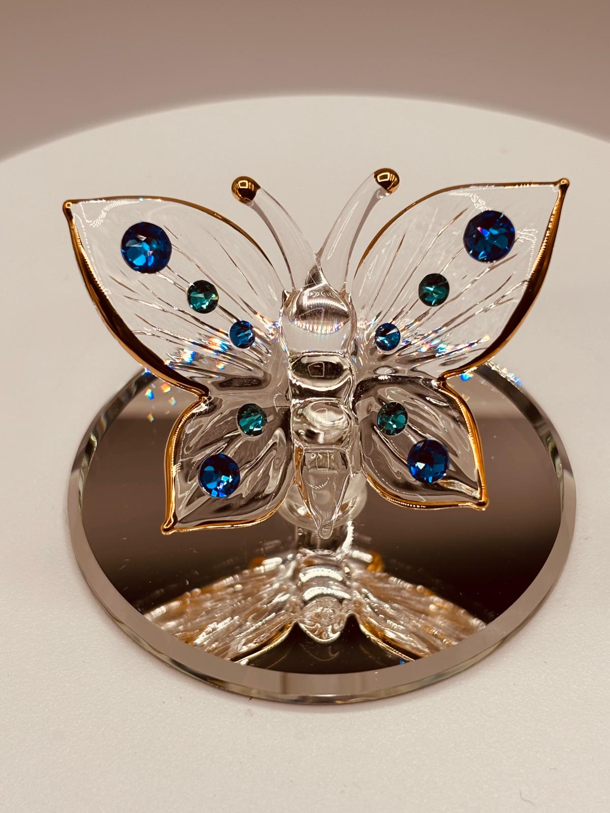 Butterfly with Blue Crystals Figurine | Glass Butterfly Décor Gift