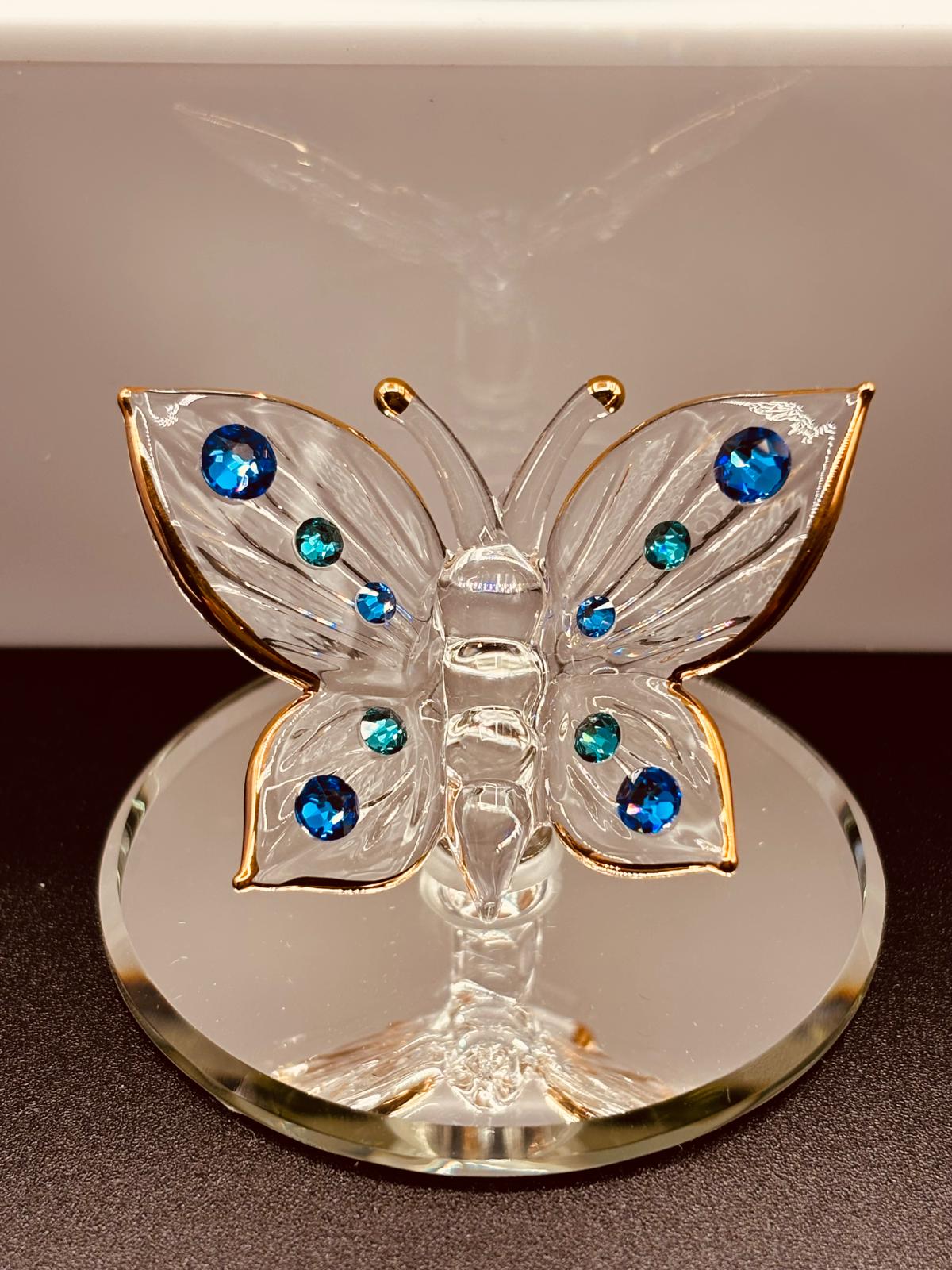 Butterfly with Blue Crystals Figurine | Glass Butterfly Décor Gift