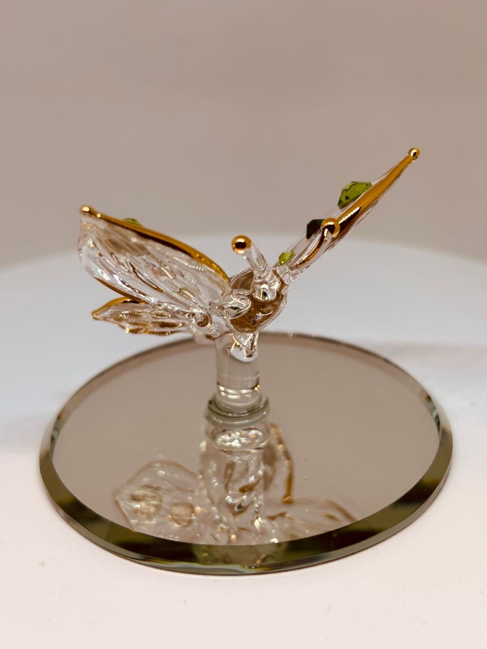 Butterfly with Green Crystals Figurine | Handcrafted Glass Art with 22Kt Gold Trim