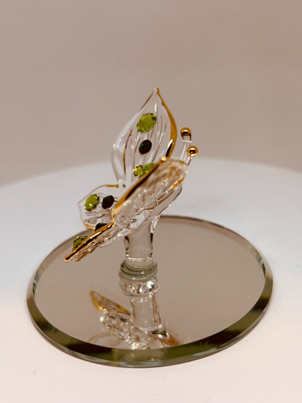 Butterfly with Green Crystals Figurine | Handcrafted Glass Art with 22Kt Gold Trim