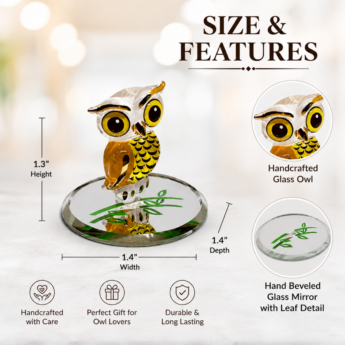 Glass Owl Figurine Gift for Owl Lovers | Mini Bird Collectible Home Decor