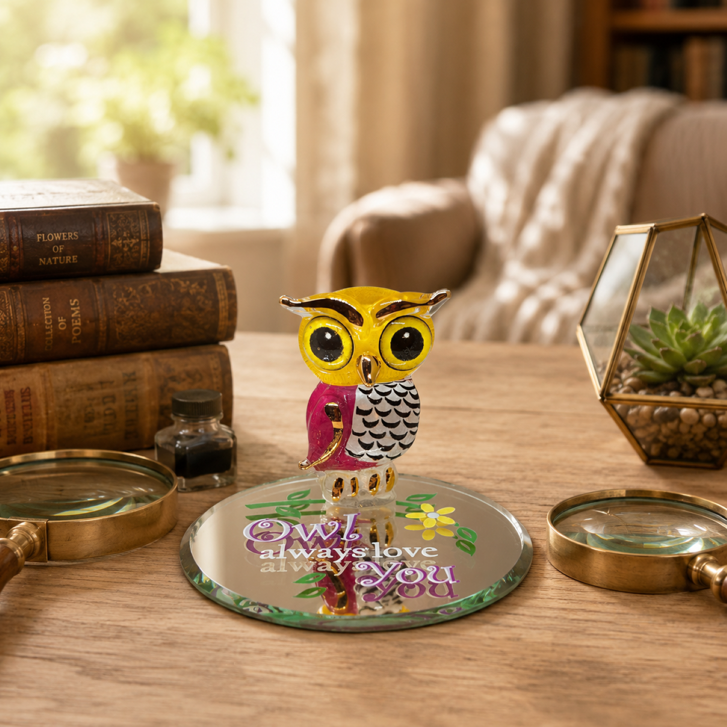 Glass Owl Figurine – Owl Always Love You Gift, Romantic Gift for Her, Owl Collectible, Valentine's Day & Anniversary Gift