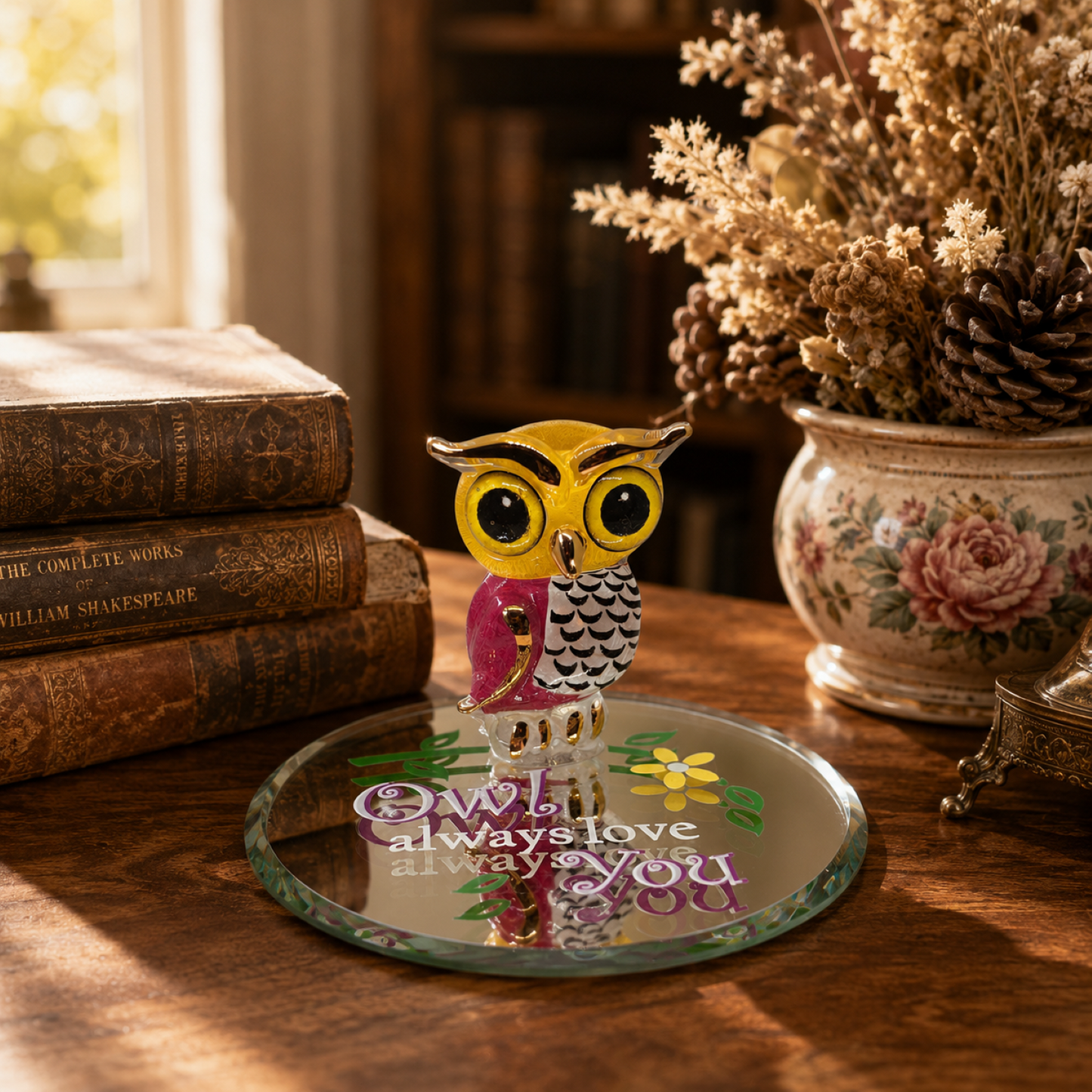 Glass Owl Figurine – Owl Always Love You Gift, Romantic Gift for Her, Owl Collectible, Valentine's Day & Anniversary Gift