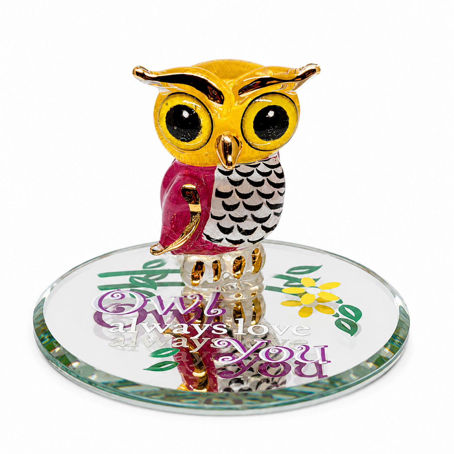 Glass Owl Figurine – Owl Always Love You Gift, Romantic Gift for Her, Owl Collectible, Valentine's Day & Anniversary Gift