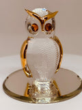 Clear and Gold Owl Figurine | Handcrafted Glass Owl with Gold Accents