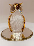 Clear and Gold Owl Figurine | Handcrafted Glass Owl with Gold Accents