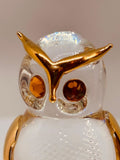 Clear and Gold Owl Figurine | Handcrafted Glass Owl with Gold Accents