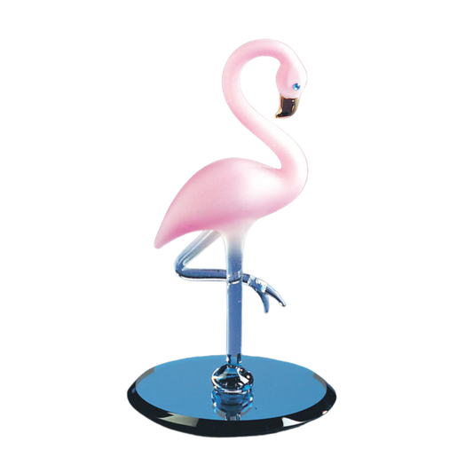 glass flamingo figurine pink tropical bird decor mirror base small coastal home accent