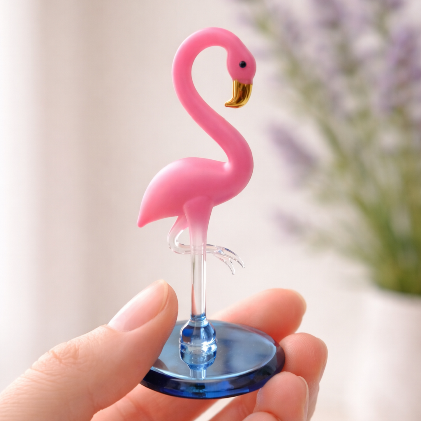 Glass Flamingo Figurine Tropical Bird Decor Coastal Home Accent Beach Theme