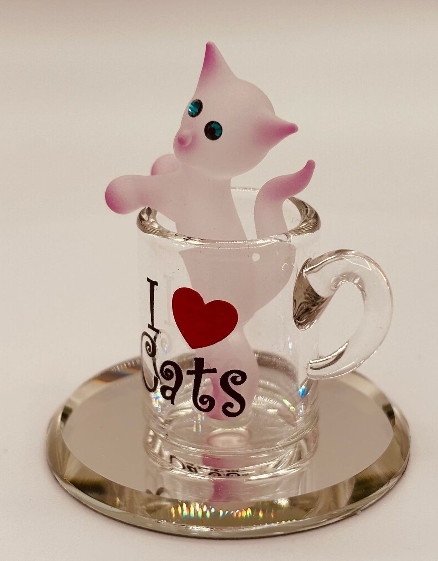 Kitty in a Cup Glass Figurine | Cat Lover Collectible Gift with “I ♥ Cats” Message