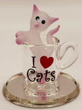 Kitty in a Cup Glass Figurine | Cat Lover Collectible Gift with “I ♥ Cats” Message