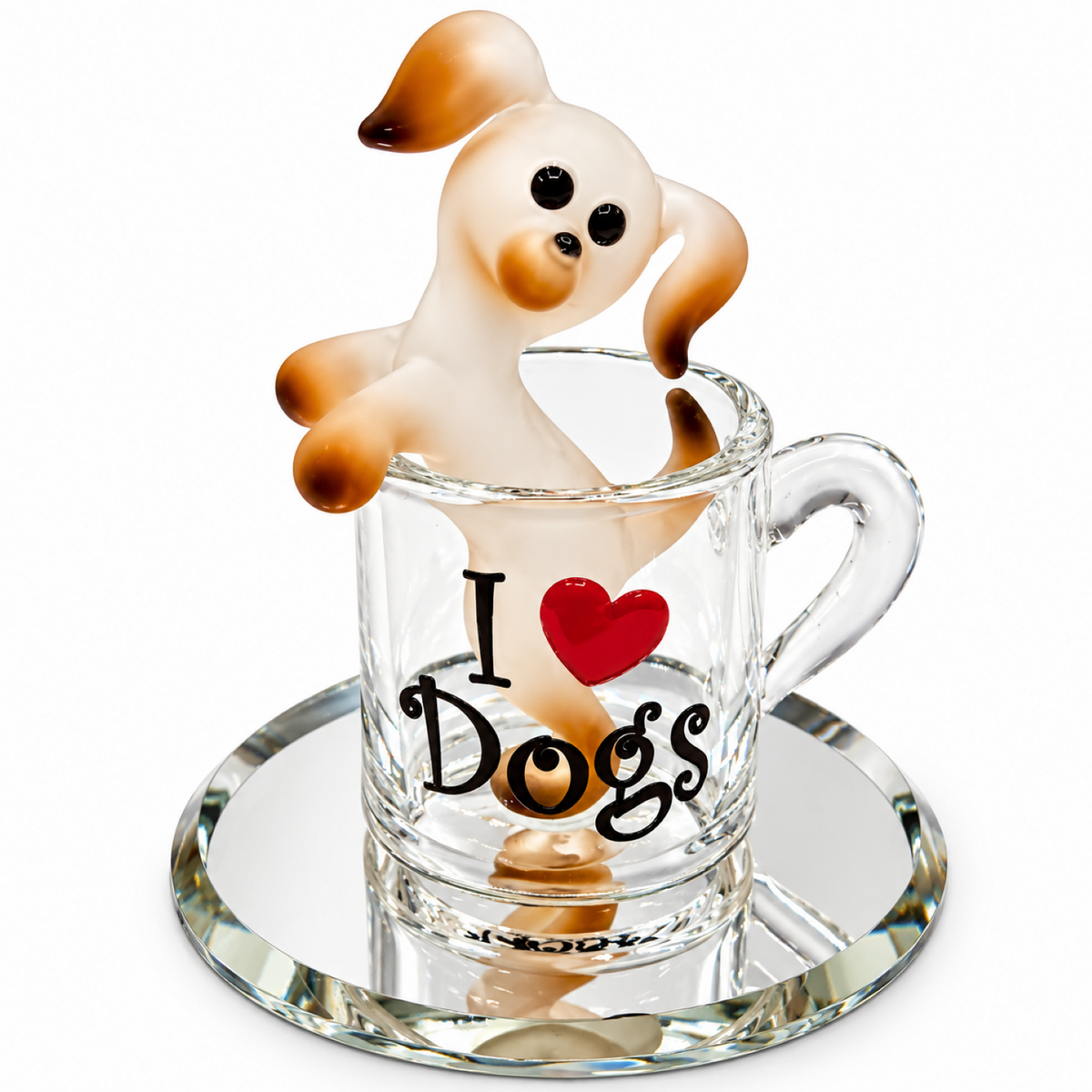 Glass Dog Figurine, Dog in a Cup, Handcrafted Puppy Decor, Dog Lover Gift, I Love Dogs