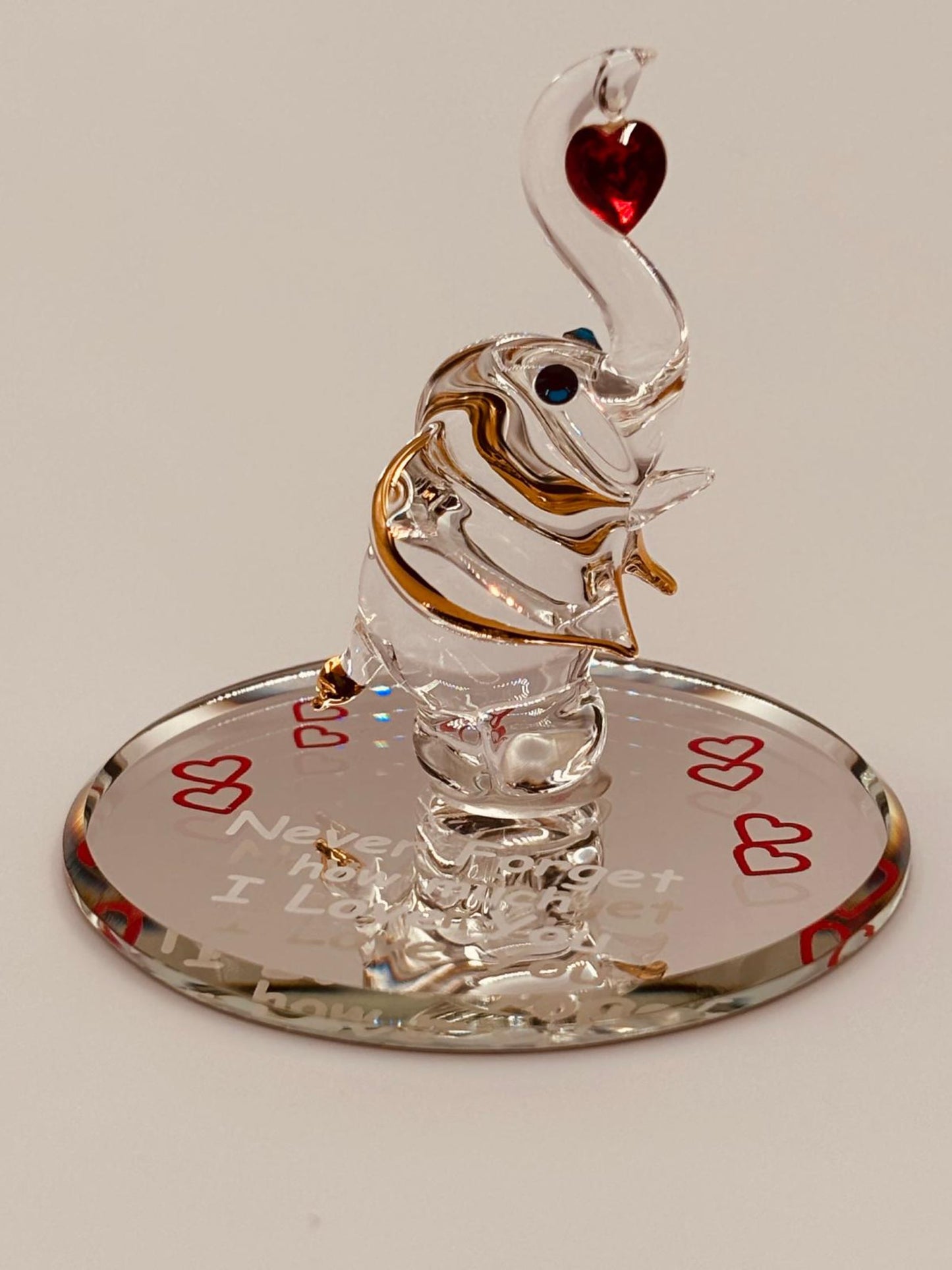 Elephant Never Forget Glass Figurine | Handcrafted Gift with Heart Message