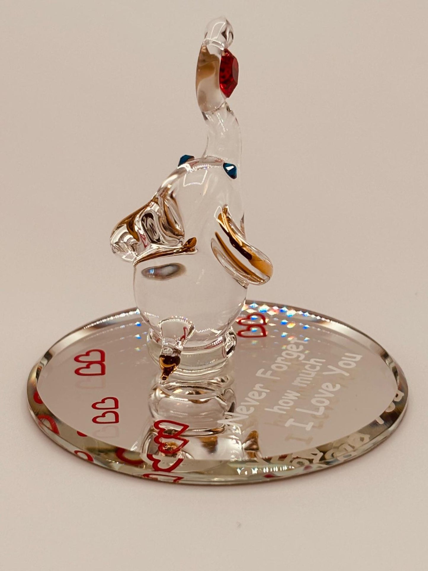 Elephant Never Forget Glass Figurine | Handcrafted Gift with Heart Message