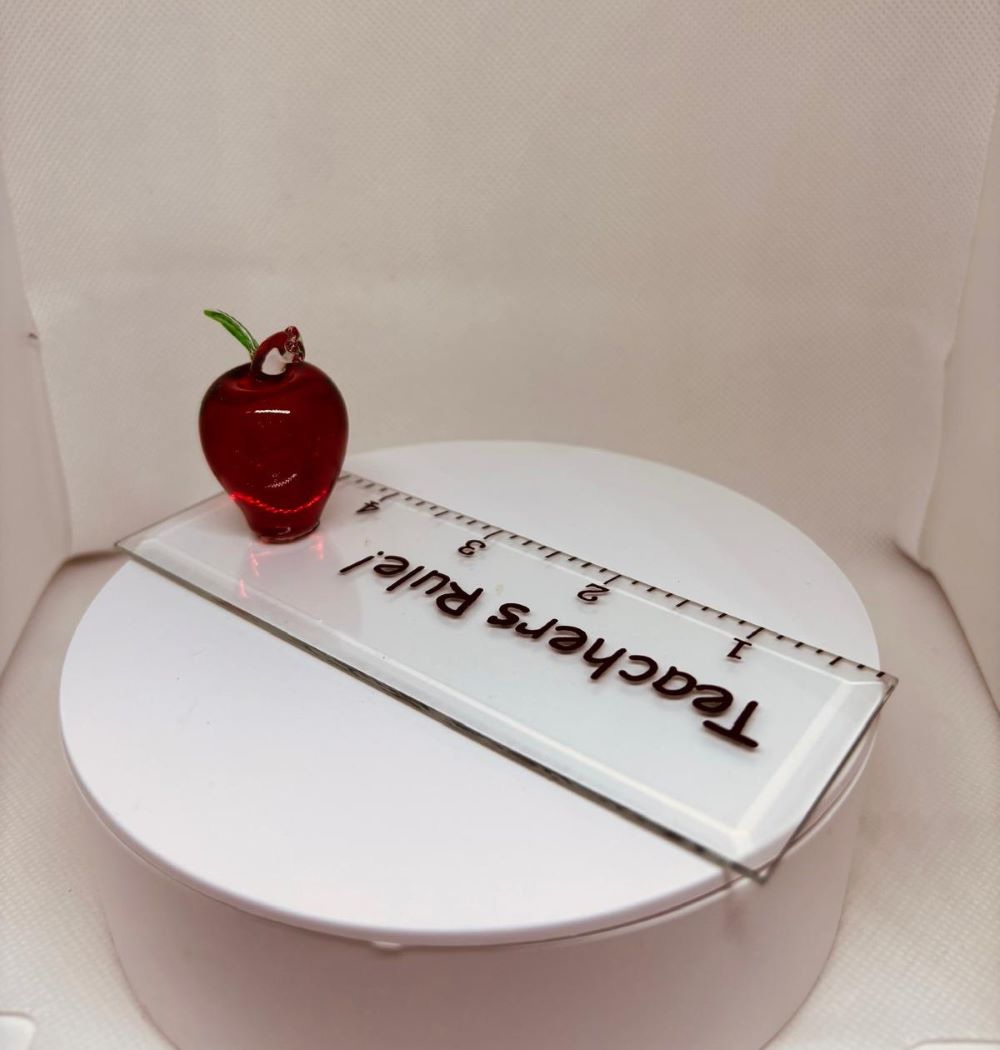 Teacher Gift Glass Apple Figurine | Teachers Rule Desk Decor