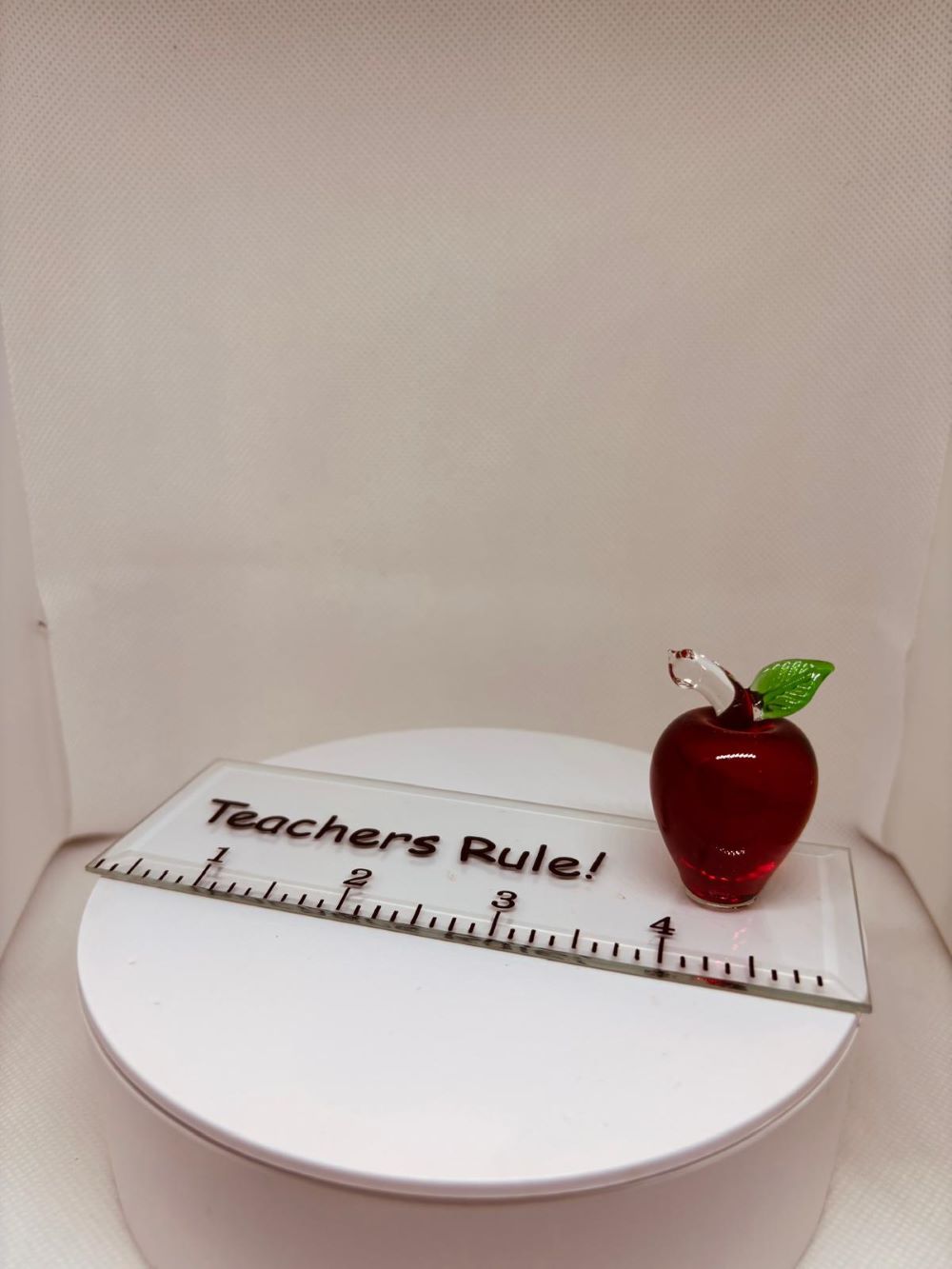 Teacher Gift Glass Apple Figurine | Teachers Rule Desk Decor
