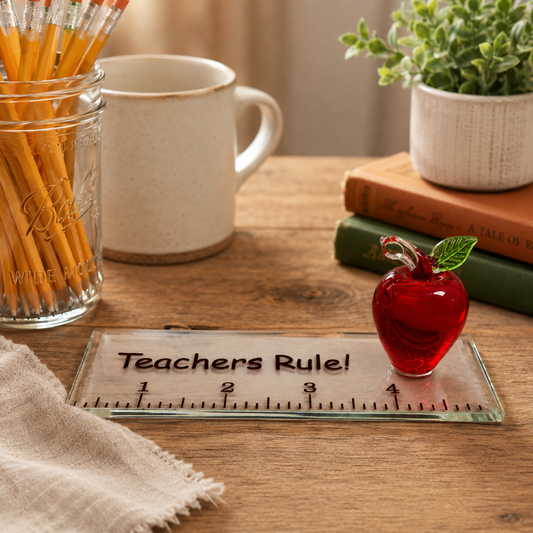 Teacher Gift Glass Apple Figurine | Teachers Rule Desk Decor