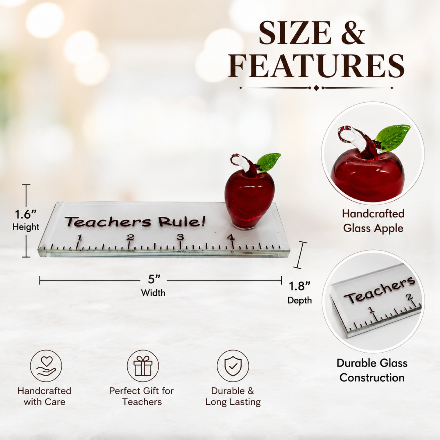 Teacher Gift Glass Apple Figurine | Teachers Rule Desk Decor