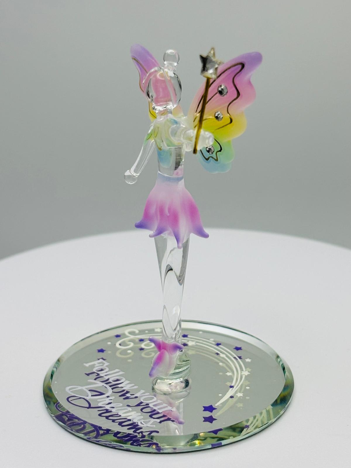 Follow Your Dreams Fairy Glass Figurine Handcrafted Inspirational Fantasy Decor
