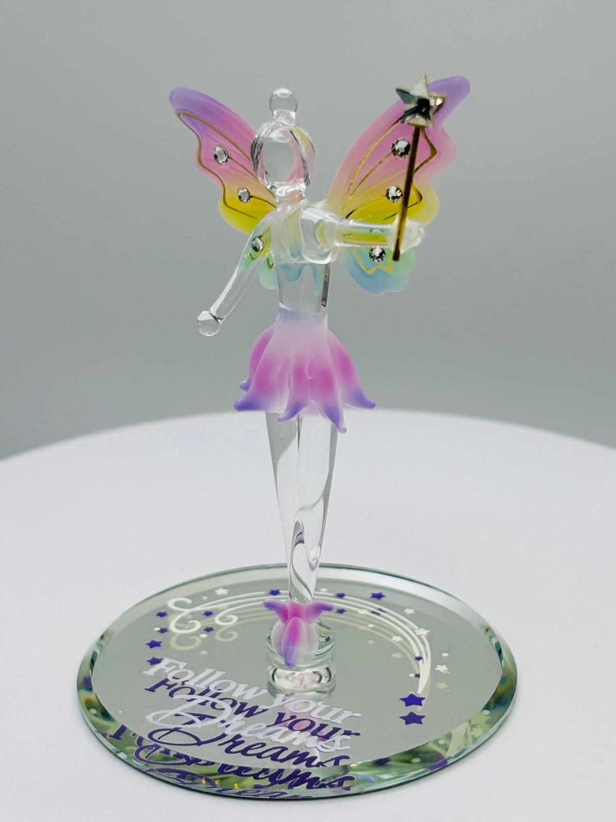Follow Your Dreams Fairy Glass Figurine Handcrafted Inspirational Fantasy Decor