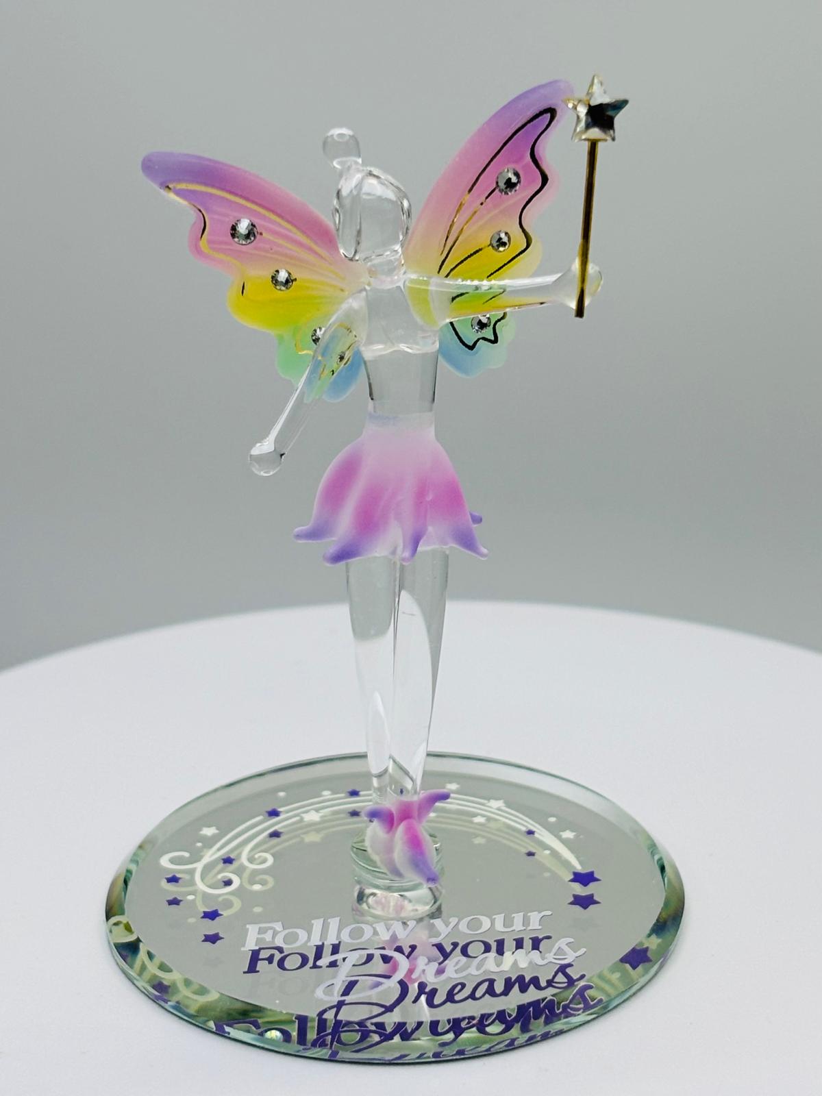 Follow Your Dreams Fairy Glass Figurine Handcrafted Inspirational Fantasy Decor