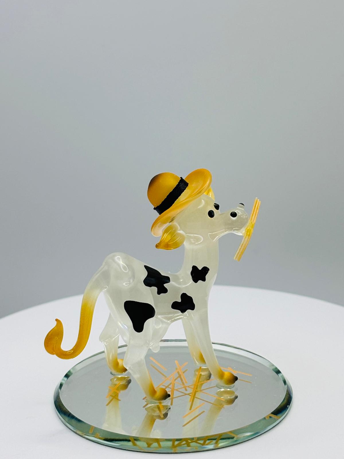 Cow Lola Glass Figurine with Hat Farm Animal Collectible Decor