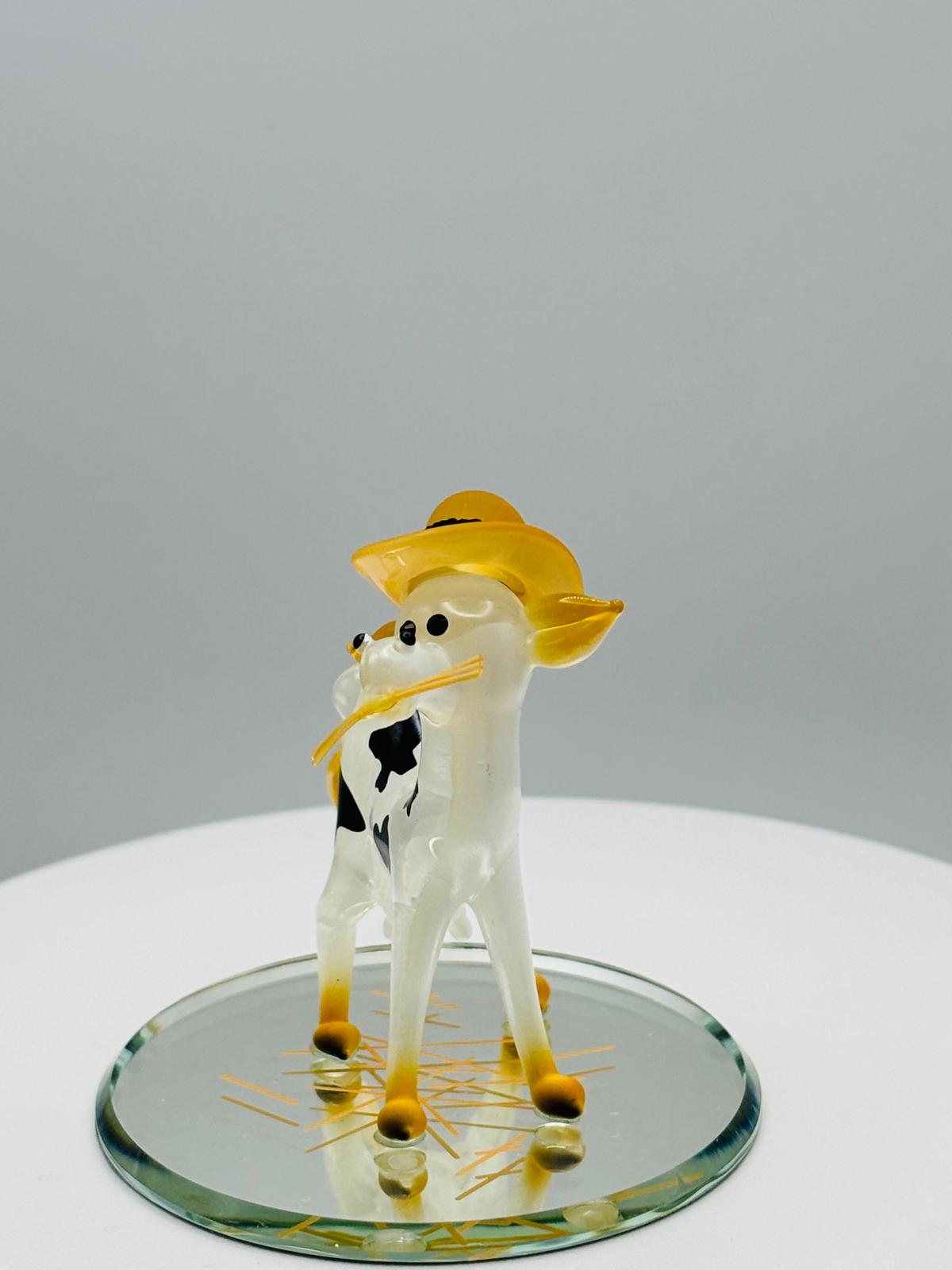 Cow Lola Glass Figurine with Hat Farm Animal Collectible Decor