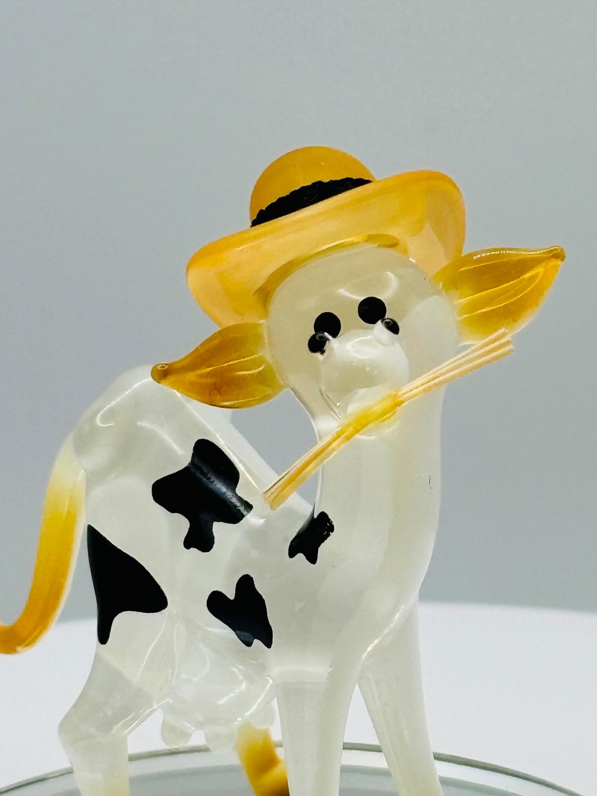 Cow Lola Glass Figurine with Hat Farm Animal Collectible Decor
