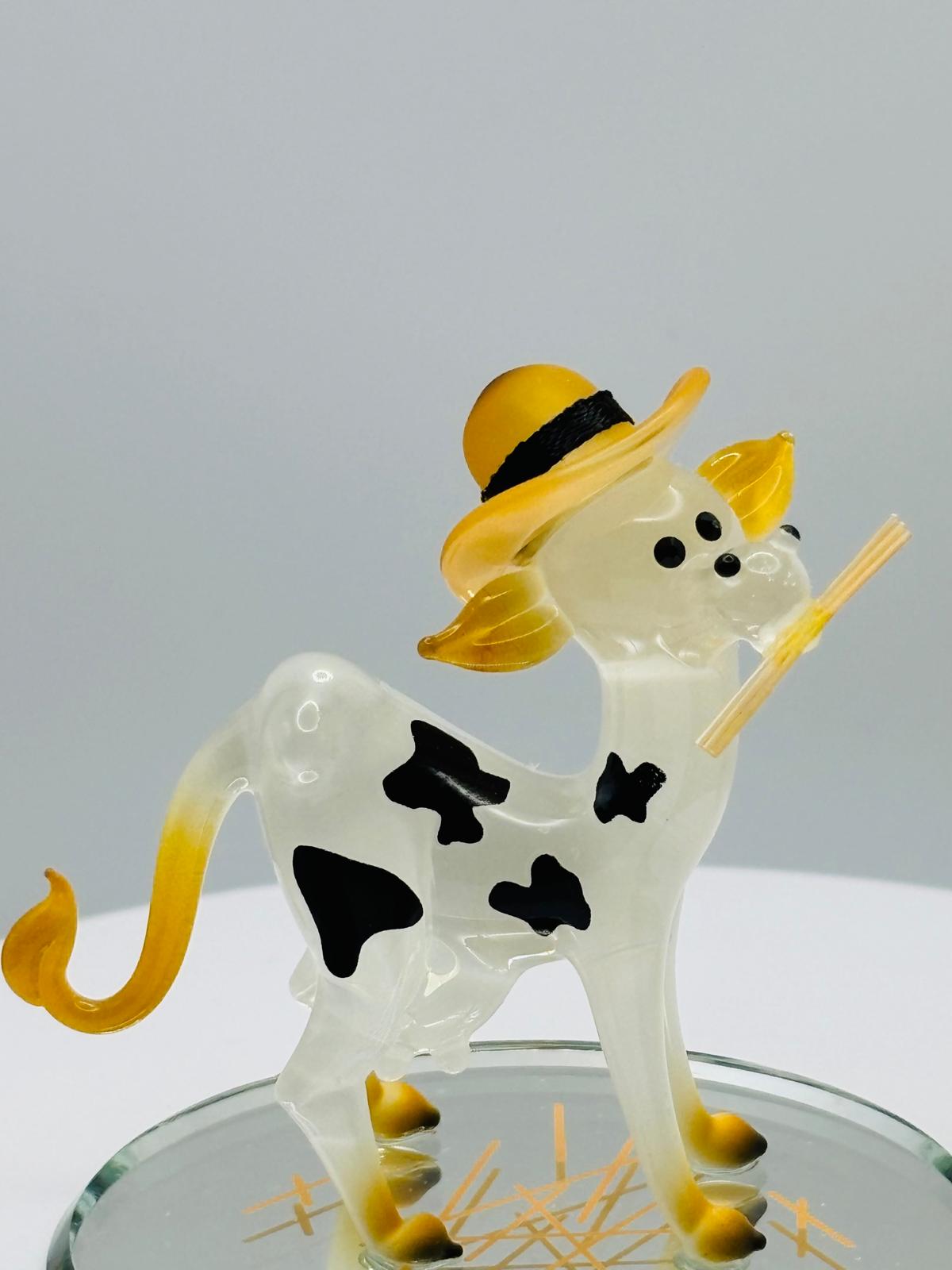 Cow Lola Glass Figurine with Hat Farm Animal Collectible Decor