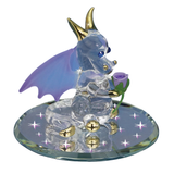 Handcrafted Sniffy the Dragon glass figurine holding a purple rose with crystal and gold accents
