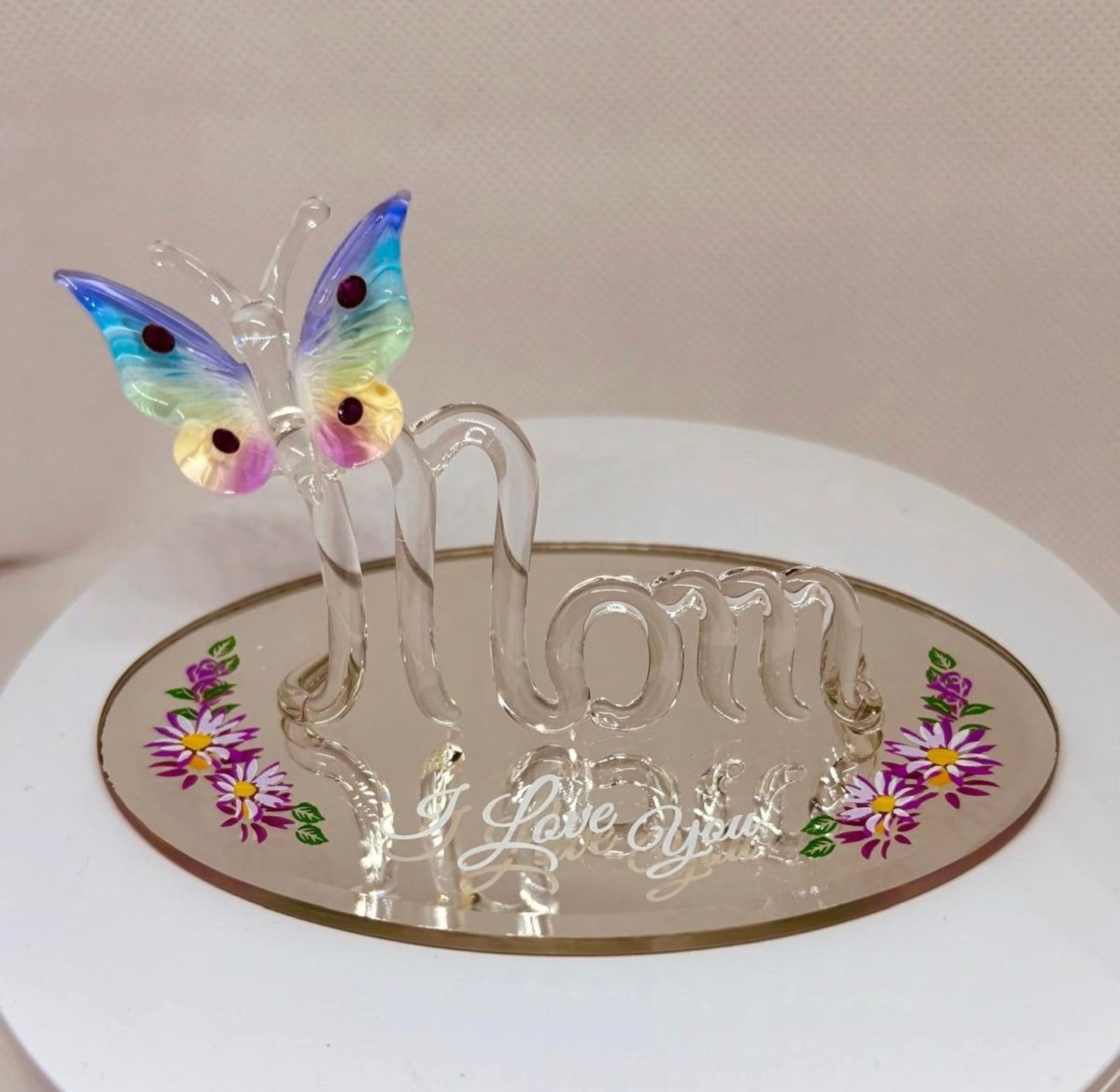 Mom I Love You Butterfly Glass Figurine Mother's Day Gift Mom Decorative Glass Decor