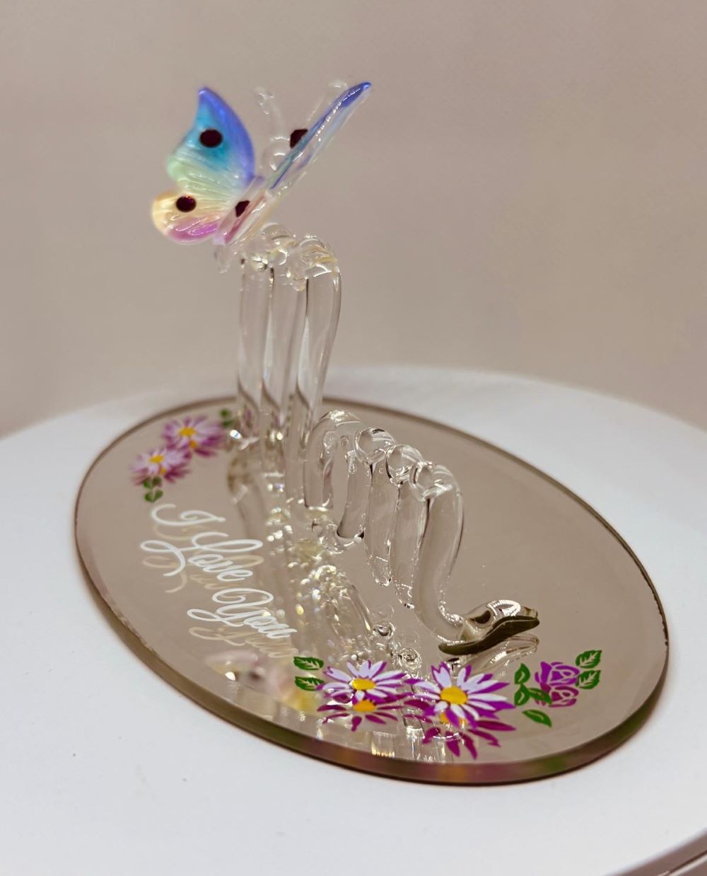 Mom I Love You Butterfly Glass Figurine Mother's Day Gift Mom Decorative Glass Decor