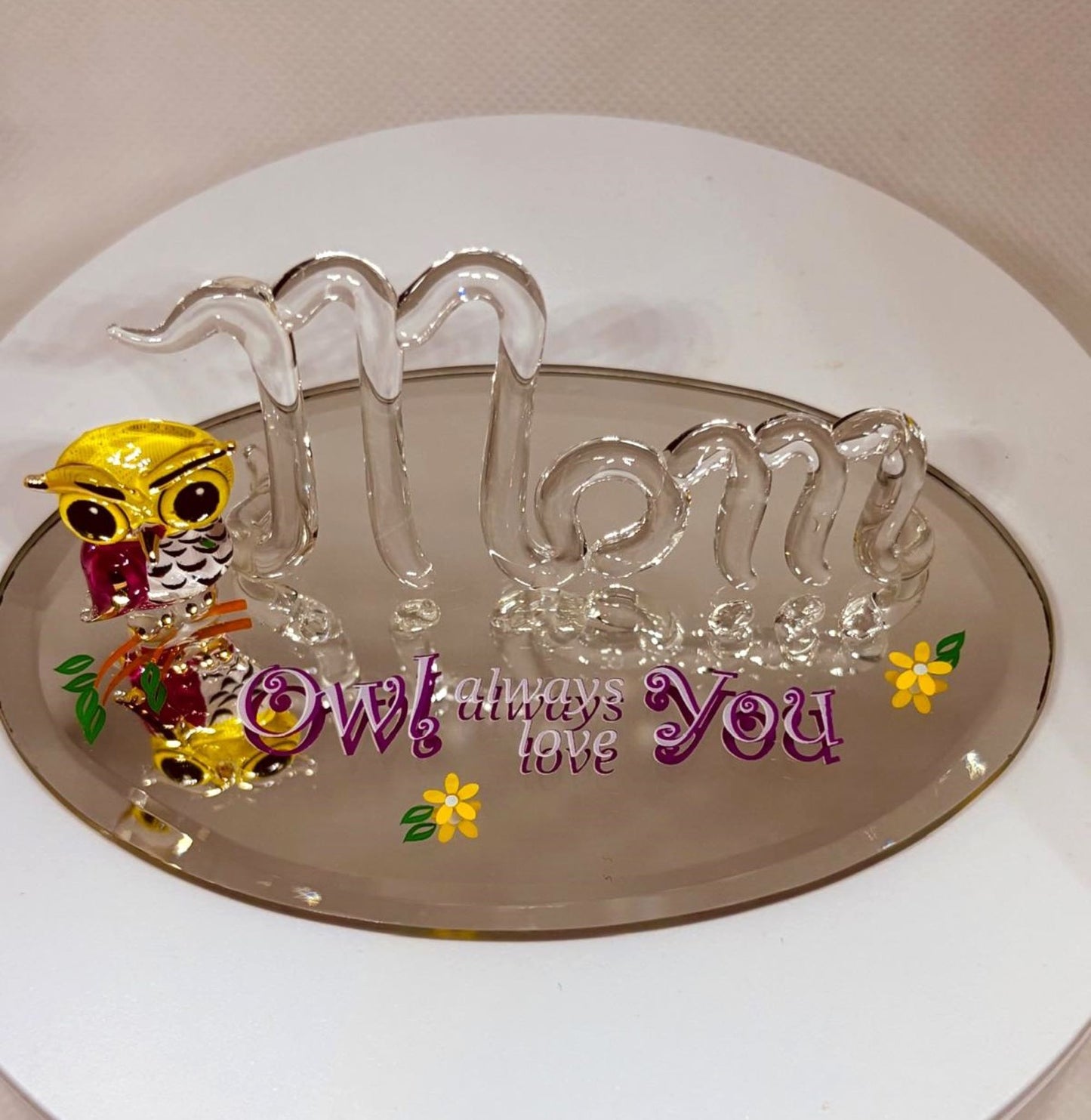 Mom Gift Glass Figurine Owl Decor Mothers Day Present Love You Collectible Gift