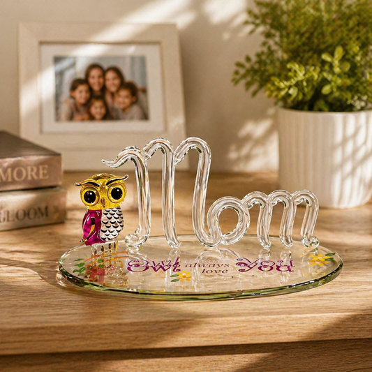 Mom Gift Glass Figurine Owl Decor Mothers Day Present Love You  Mom Collectible Gift